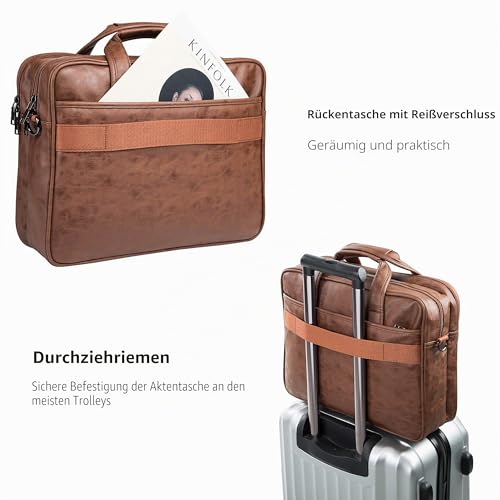 seyfocnia Aktentasche Herren ,laptoptasche PU Leder Laptoptasche 15 zoll, Wasserabweisend Business Taschen Herren , Lehrertasche Laptop Tasche für Die Arbeit (15.6 Zoll Braun)