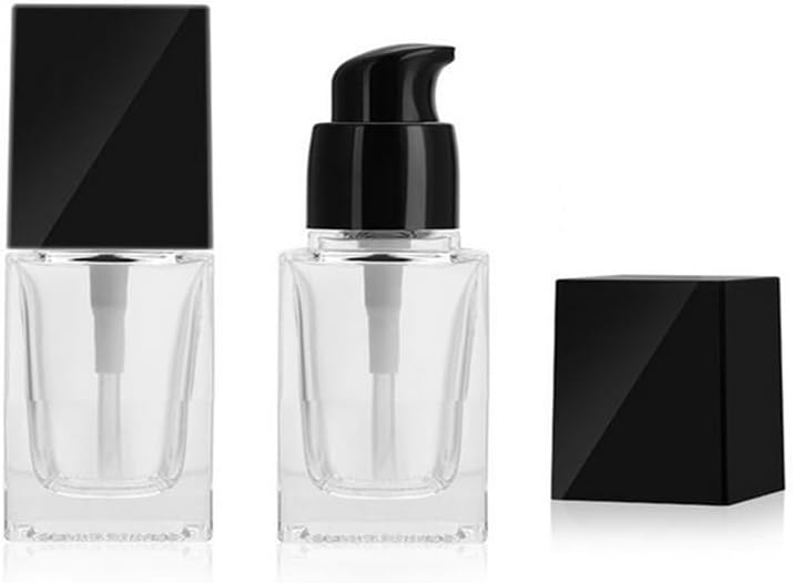 2PCS 15ml/0.5oz Square Glass Emulsion Essence Bottles with Pump Head Empty Cosmetic Makeup Travel Lotion Foundation Essential Oils Container Storage Jar Vials