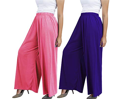 Image of Buy That Trendz M to 4XL Cotton Viscose Loose Fit Women M to 6XL Flared Wide Leg Palazzo Pants for Rose Purple 2 of Pack Combo XX-Large
