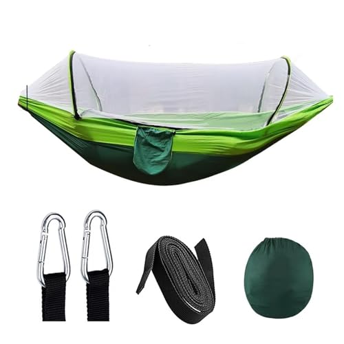 Outdoor Camping Hammock High Strength Parachute Fabric with Mosquito Net Lightweight Hanging Hammocks Hanging Bed Net 250x120cm for Terrace, Outdoor(Double Green)