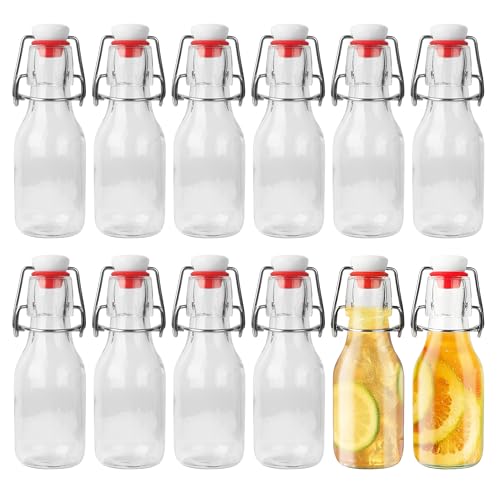 Nuangoo Lot de 12 Bouteilles en Verre 100ml avec Bouchon Mécanique, Bouteilles Vides à Remplir Fiole en verre pour Jus, Huile, Vinaigre, Liqueurs ou Bière,Eau gazeuse (100ML)