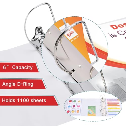Image of Sinload 6 Pcs 3 Ring Binder, 6 Inch Large Capacity 3 Slant D Ring Binders with Pockets, 8.5 inch x 11 inch Presentation Folder View Binder with Customizable Clear Cover for Documents Files Projects (White)