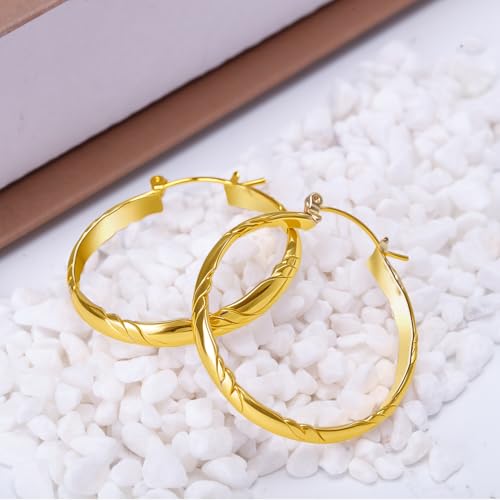 14K Gold Earrings for Women Trendy Lightweight Hoops Earrings Gold Cutting Line 14K Gold Hoop Earrings for Women3
