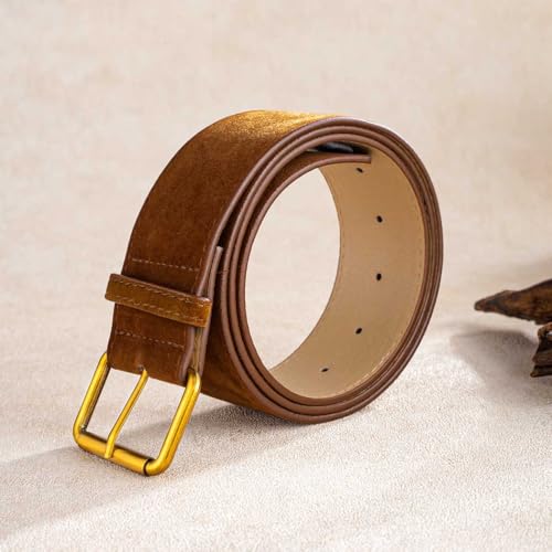 Women Wide Belt for Dresses Western Leather Belts Chunky Suede Belt with Gold Buckle3