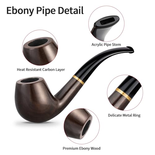 Joyoldelf Tobacco Pipe Set, Handmade Ebony Wood Pipe, Smoking Pipe Kit with Scraper, 9mm Filter and Pipe Cleaners, Perfect Beginner Pipe Kit for Smoking with Complete Accessories and Gift Box - Image 3
