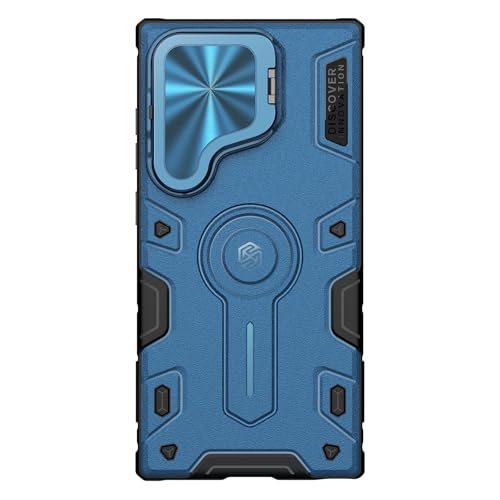 Image of Nillkin Case for Samsung Galaxy S24 Ultra (6.8 inch Inch) CamShield Armor Prop Lens + Stand 360 Protect TPU + PC Anti Fall Edge Bags Blue Color