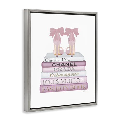 Image of Glam Heels Books Still Life, 24 x 30 Inch Canvas in Floater Frame | Stupell Industries . By Amanda Greenwood . Ready to hang . Made in USA