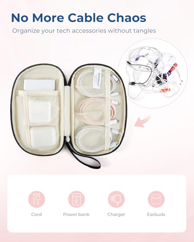 Image of BAGSMART Electronics Organizer Travel Case for Cords Chargers Phones, Black | Puffy Padded, Travel Essentials, Cord organizer bag for Cables, Compact Tech Accessories Pouch