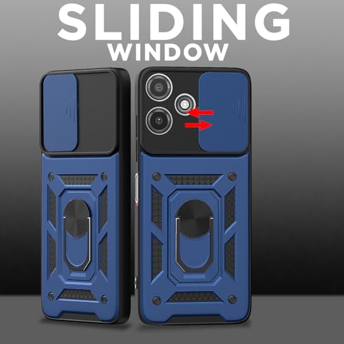 Image of Pikkme D10 Tough Armor Bumper Case | 360 Protection Case | Sliding Camera Shield Cover & Ring Holder Stand Back Cover for Redmi 12 5G / Poco M6 Pro 5G (Blue)