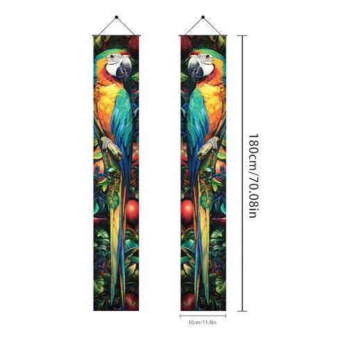 Image of BlissYard 2pcs Summer Door Banner Hawaiian Tropical Parrot Porch Sign Banner Tropical Floral Colorful Parrot Wall Hanging Banners for Outdoor Spring Summer Tiki Bar Decor Party Supplies