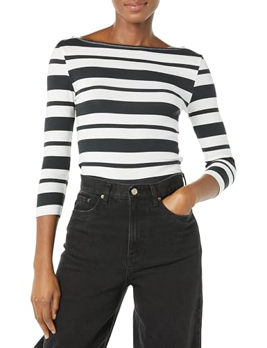 Image of Amazon Essentials Women's Slim-Fit 3 /4 Sleeve Boat Neck Tops Cotton Modal T-Shirt