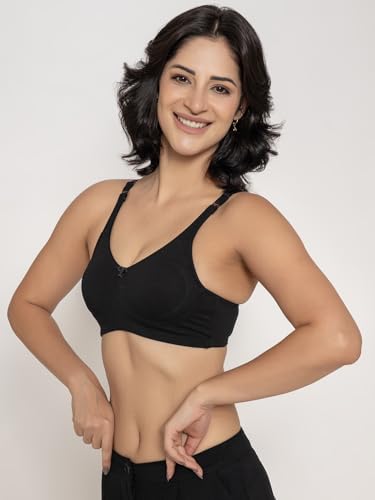 Image of INKURV Seamless Non-Padded Bra for Women | Non-Wired Cotton Full Coverage T-Shirt Bra | Thin Adjustable Straps | Double Layered Cups | Anti Sag Lift Up Support | Luna Combo of 2