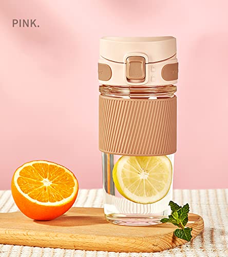 Tkk Glass Travel Coffee Mug With Lid 15 Oz Leak Proof Reusable Coffee Cup With Silicone Sleeve - Bpa Free, Pink-New #TOP6