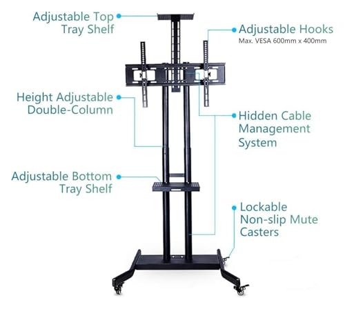 Soporte móvil para TV con ruedas y estantes dobles miniatura 3