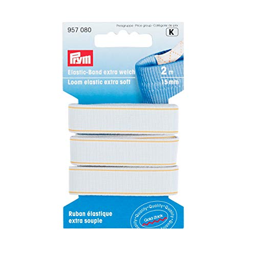 Prym, weiß 957080, Extra Loom Elastic,15 mm, 2 m, 66% PES 34% ED