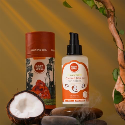 Image of ROOT and SOIL Baby Coconut Hair Oil - 100ml | 0+ Months | Cold-Pressed | Naturally Harvested Coconuts | Sulphate-Free | Newborn & Infant Friendly | Cradle Cap & Hair Growth Support