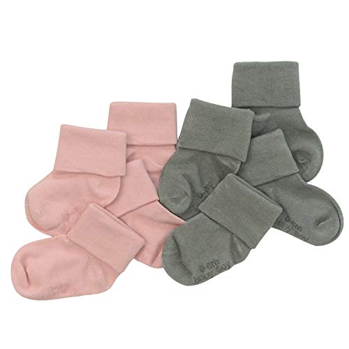 Babysoy Toddler Girl Socks with Grips - Pack of Fours (3T, Thunder/Peony)