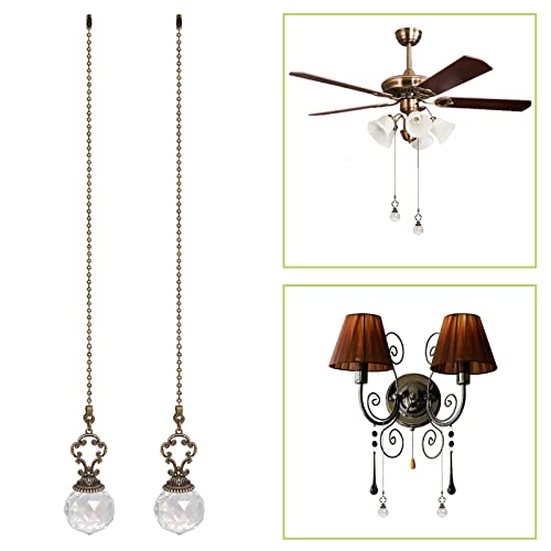 Image of Ceiling Fan Chain Extension, 2Pcs Crystal Pull Chain Fan Connector Chain Ornaments Vintage-Style Clear Ball Extension Fan Pull Chain Pendant-16.14 inch