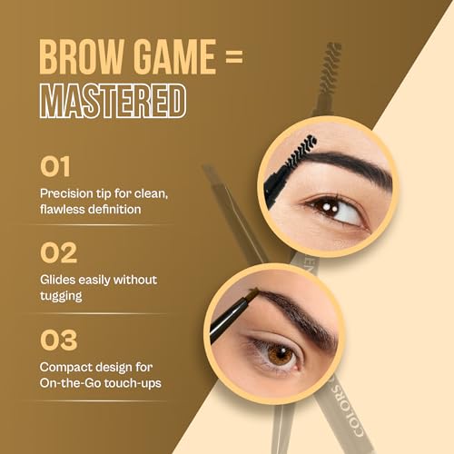 Image of Colors Queen Brow Master Eyebrow Definer Pencil with Spoolie | Natural Looking Brows | Smudge Proof, Waterproof and Long Lasting Eyebrow Pencil (Brown)