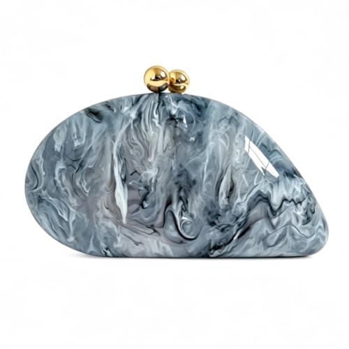 Image of Acrylic Shell Shaped Bag Luxury Marble Clutch Evening Purses for Women Glitter Handbag for Wedding Cocktail Party Prom
