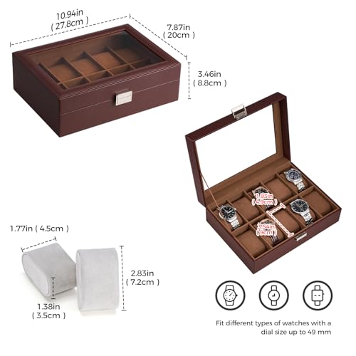 Image of ProCase Watch Box for Men, 10 Slot Mens Watch Case, Watch Storage Watch Holder Organizer for Men, Watch Display Case With Glass Lid -10 Slot, Espresso