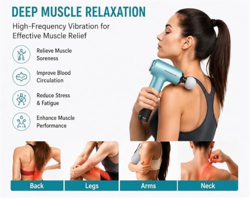 Image of Massager Machine for Pain Relief Mini Gun - Body, Neck, Shoulders, Back, Arms & Feet Massager- 6 Speed Settings -7 Type-C Charging for Muscle Pain Relief Recovery GT32