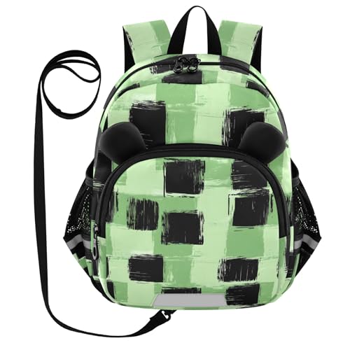 Green Black Buffalo Check Plaid Toddler Backpack for Girls Boys,Preschool Kindergarten Backpacks B0403478