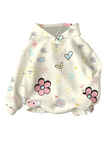 GORGLITTER Girl's Graphic Preppy Hoodies Long Sleeve Drop Shoulder Cute Hooded Sweatshirt