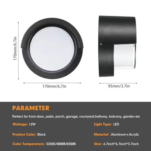 Image of Outdoor Wall Lights 2 Pack, 6 Inch Modern LED Wall Sconces 1200LM, 3CCT Selectable (3200K /4000K /6500K), IP65 Waterproof Black Aluminum Exterior Light Fixtures for House Porch Garage