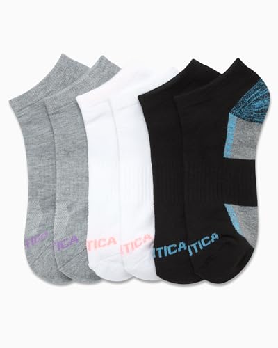 Image of Nautica Womens No Show Athletic Low Cut Socks 6 Pack | Moisture Wicking Dri-Motion Fabric, Cushioned Key Areas, Banded Arch Support, No Show Low Cut, Shoe Size 4-10