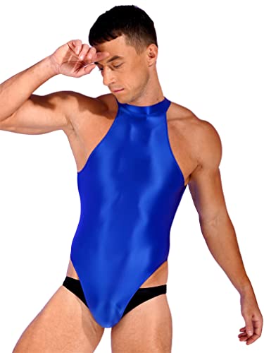renvena Men's Mock Neck Sleeveless Tops Tight Bodysuit Oil Shiny Ballet Dance Leotard Swimsuit3