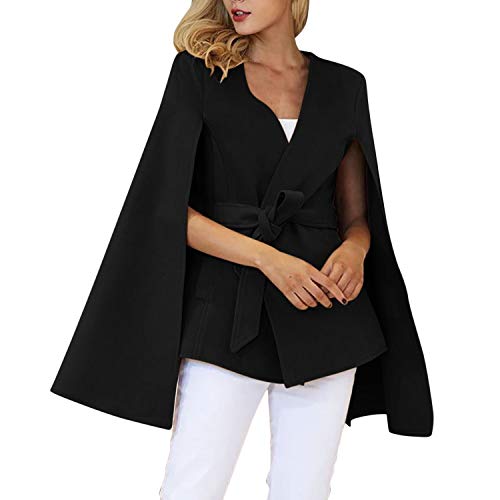 Womens Casual Blazer Cape Open Front Split Sleeve Long Cloak Jacket Coat Workwear (Black, X-Large)