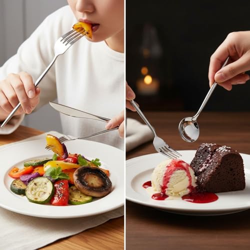Image of Slim Handle Silver 25 Pcs Stainless Steel Cutlery Set for Dining Table, Dishwasher Safe Glossy Flatware (5 Spoon Set+5 Forks Set+5 Butter Knife+5 Dessert Spoon+5 Fruit Fork)