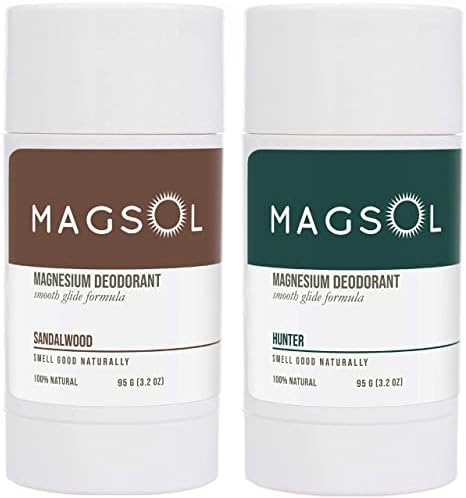 MAGSOL Natural Deodorant for Men & Women - Mens Deodorant with Magnesium - Perfect for Ultra Sensitive Skin, Aluminum Free Deodorant for Women, Baking Soda Free (2 Pack Bundle: Sandalwood & Hunter)