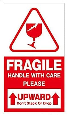 BlackDreams® Fragile Handle with Care Keep Dry Upward Sticker/Labels (3x5 inch (200 Stickers), White & RED)