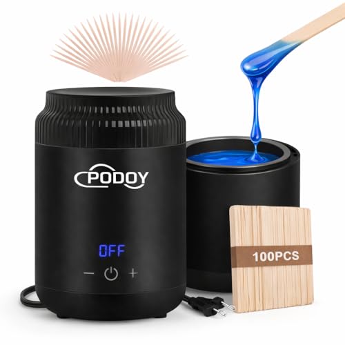 Podoy Mini Wax Pot Warmer for Hair Removal, Small Portable Travel Wax Melt Heater Machine Digital Display for SPA Salon Brow Body Nose Upper Lip Hair Waxing with 100 Waxing Sticks