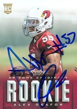 Sports Memorabilia Alex Okafor Autographed Football Card (Arizona Cardinals) 2013 Panini Prestige No.206
