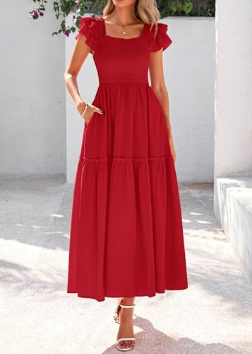 Image of KIRUNDO Smocked Summer Midi Dresses for Women 2026