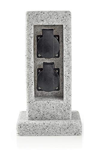 Preisvergleich Produktbild Steckdose Außen Gartensteckdose Steinoptik 2fach Aussensteckdose Steckdosensäule Granitoptik 2 Steckdosen IP44