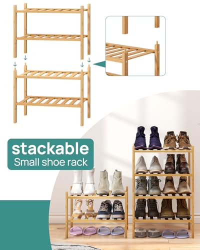 viewcare Small Shoe Rack, 6-Tier Shoe Shelf for Entryway, Bamboo Wood Shoe Rack for Closet & Hallway, Long 17.2IN | Beautiful | Functional | Sturdy | Durable