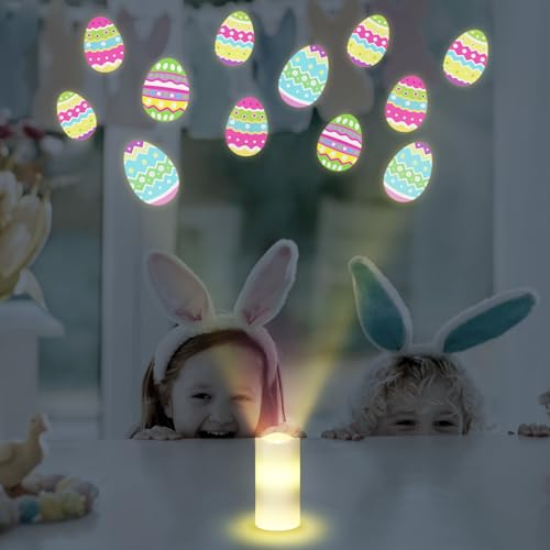 Image of Baquler Easter Egg Projector Light Decor Easter Flameless Candle Spring Home Decor LED Candle Battery Operated Night Light with Remote and Timer Egg Hunt Party Basket Gifts for Spring Farmhouse Table
