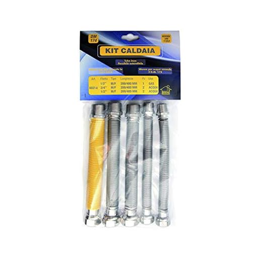 Kit de caldera extensible. tubo flexible de gas y agua de acero inoxidable de gas de agua 1/2"M/F UNI 11353 2x1 / 2" M/F 2x3 / 4"M/F DM 174