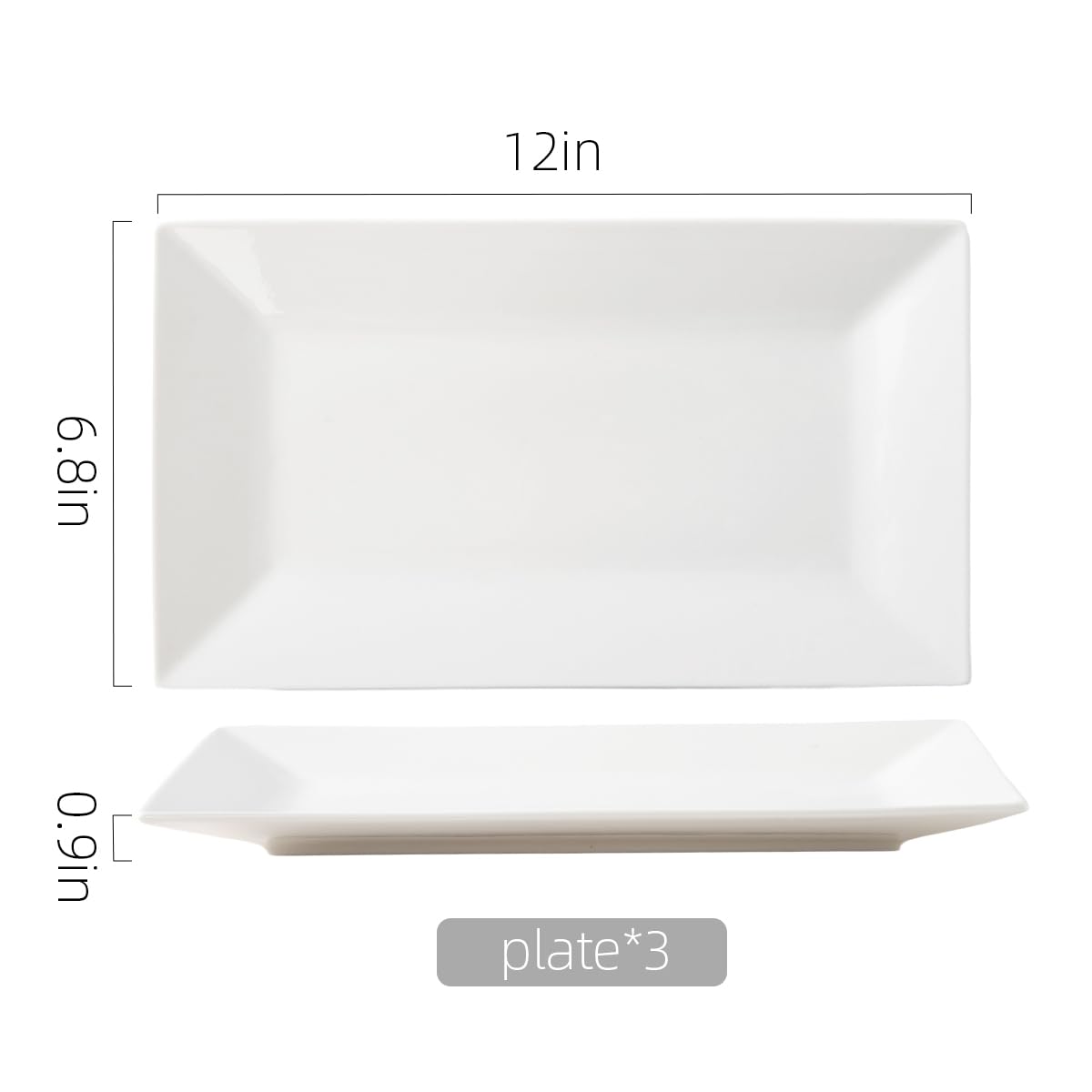 Porlien Juego de 3 platos rectangulares de porcelana blanca de 12 pulgadas para fiestas, bodas y entretenimiento, bandeja de servir para cenas, aperitivos y postres