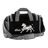 Mein Zwergenland Sporttasche Kinder mit Schuhfach und Nassfach Kindersporttasche 41L mit Namen personalisiert, Motiv Blumenpferd, in Schwarz