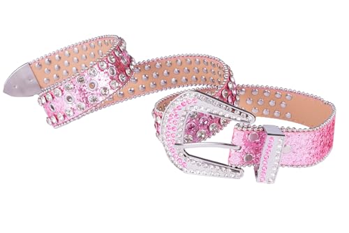 Women Western Rhinestone Studded Leather Belt Unisex Bling Cowgirl Cowboy Waist Belt for Jeans Pants Dresses2