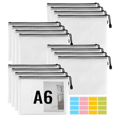 16 Portadocumentos A6, Bolsillo para Documentos con Cremallera, Impermeable, Bolsa de Plástico con Cremallera, Bolsa de Malla para Archivos, Papel, Recibos, Cosméticos