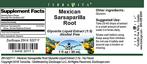 Miniatura 2 de Extracto líquido de glicerita de raíz de zarzaparrilla mexicana (15) - Sin sabor (1 oz, ZIN 522717)