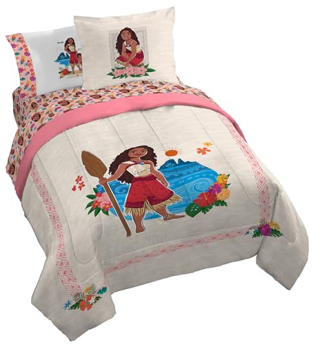 Disney Moana Queen Comforter Set 7 Piece Kids Bedding for Girls Beige