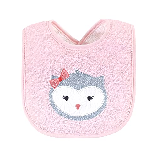 Image of Hudson Baby Unisex Baby Cotton Terry Drooler Bibs with Fiber Filling, Pink Girl Woodland, One Size