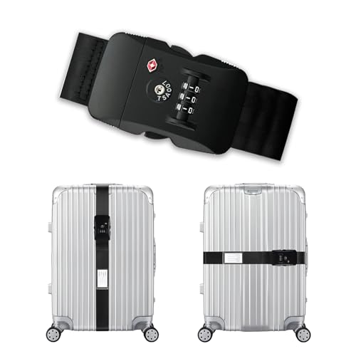 Veki Correas de Equipaje Ajustables, Correas para Maletas de Viaje, Equipaje Cinturón con TSA Cerradura de Combinación, Accesorios Viajes para Reconocer Fácil el Equipaje para 20-32 Pulgadas (Negro)